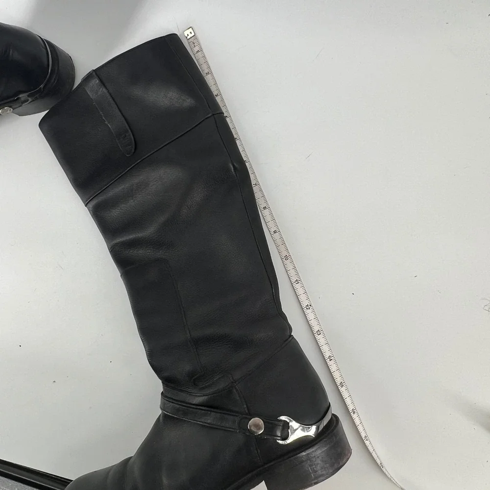Johnston & Murphy Womens 8M Black Leather Tall Riding Harness Boots Knee High